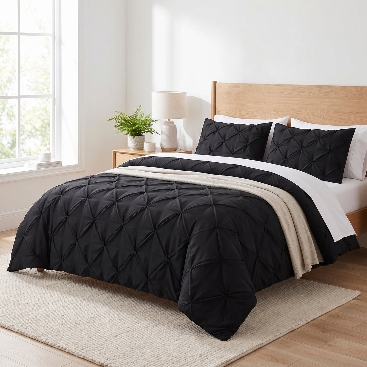 Duvet Cover Set Quilted Pintuck Solid Textured Bedding - Image 10