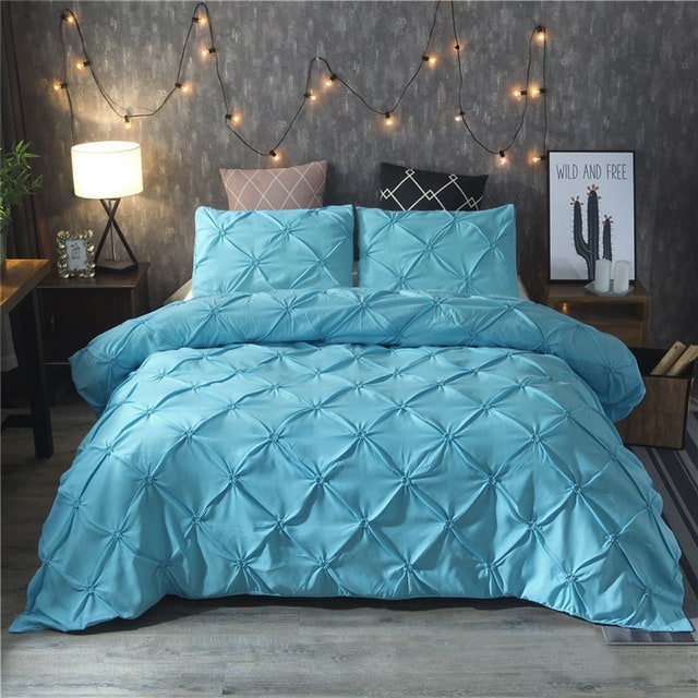Duvet Cover Set Quilted Pintuck Solid Textured Bedding - Image 1