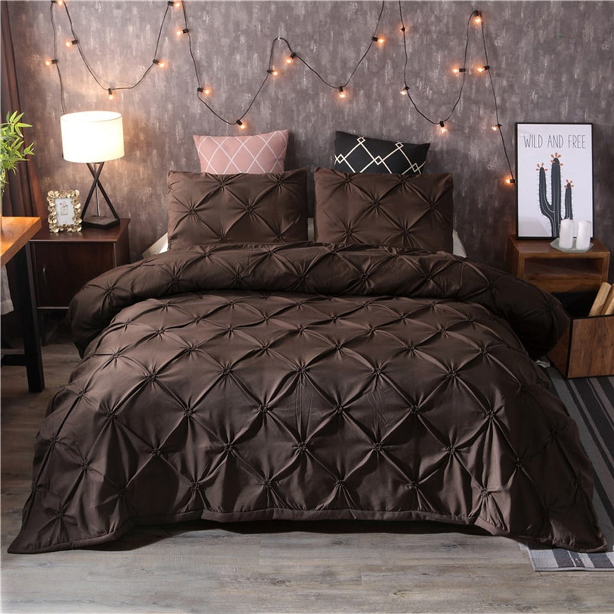 Duvet Cover Set Quilted Pintuck Solid Textured Bedding - Image 5