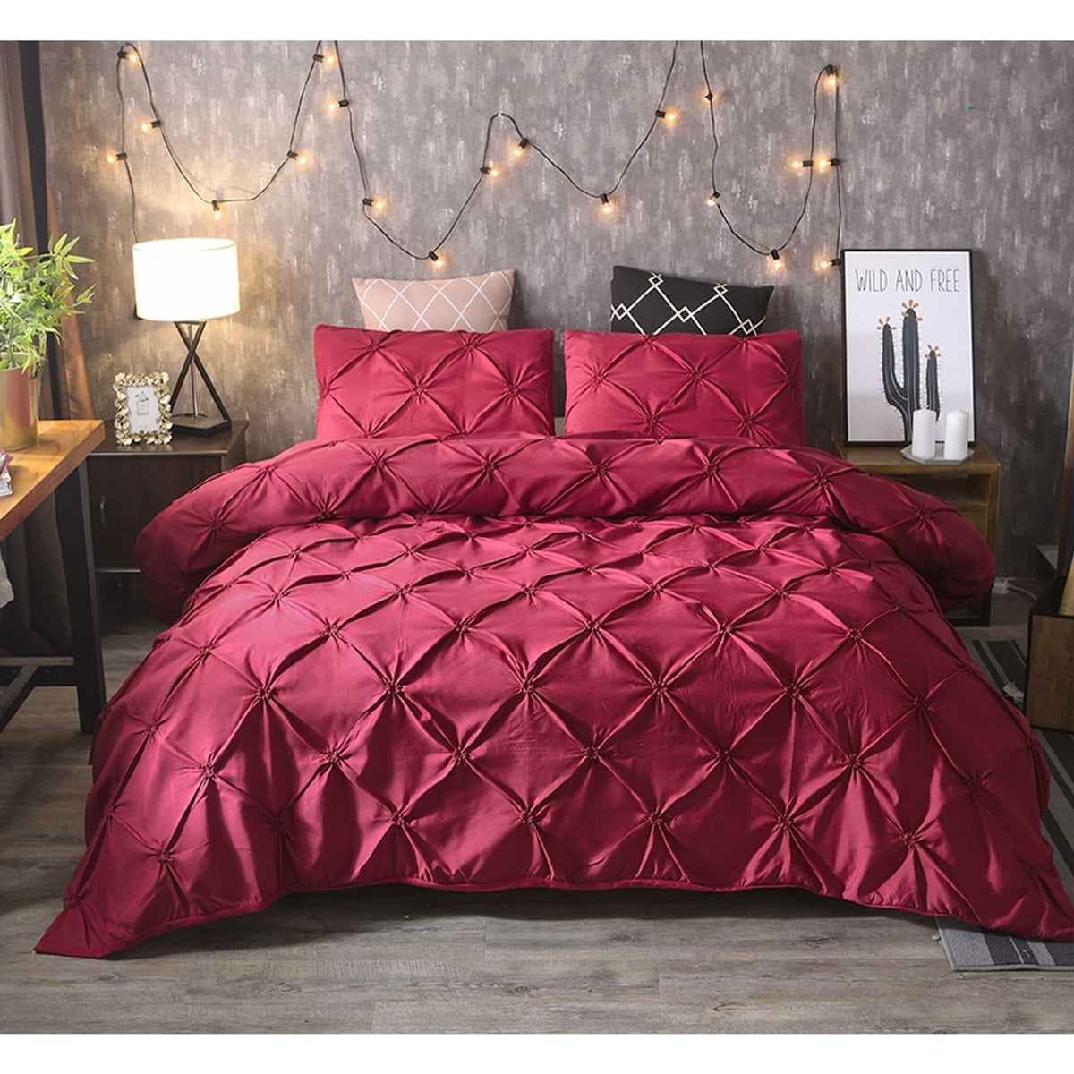 Duvet Cover Set Quilted Pintuck Solid Textured Bedding - Image 7