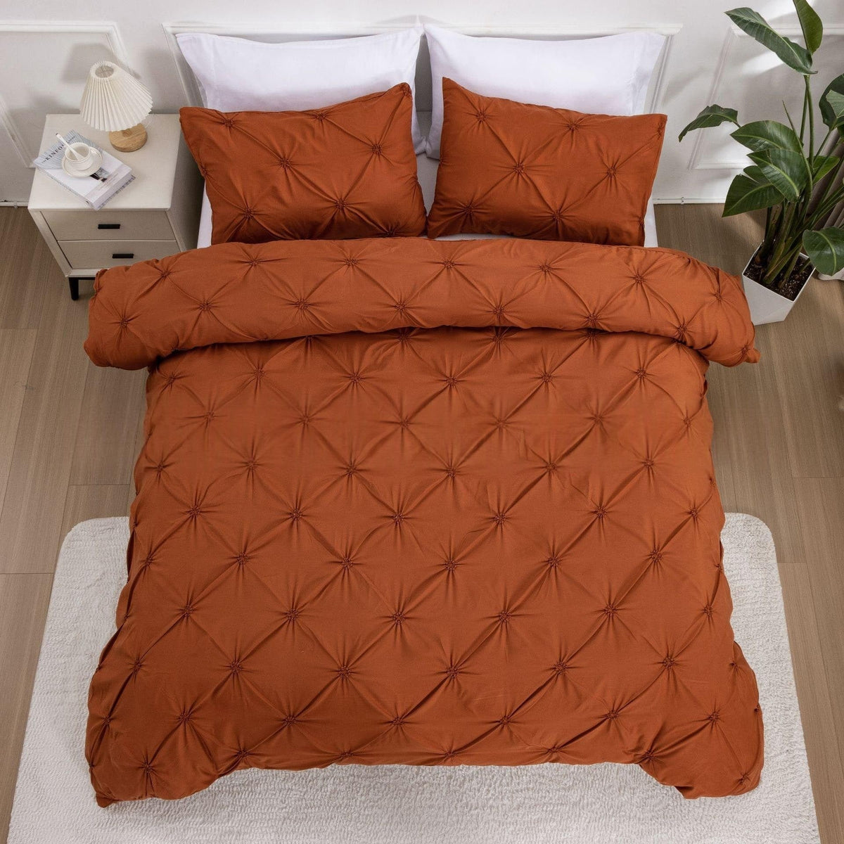Duvet Cover Set Quilted Pintuck Solid Textured Bedding - Image 8