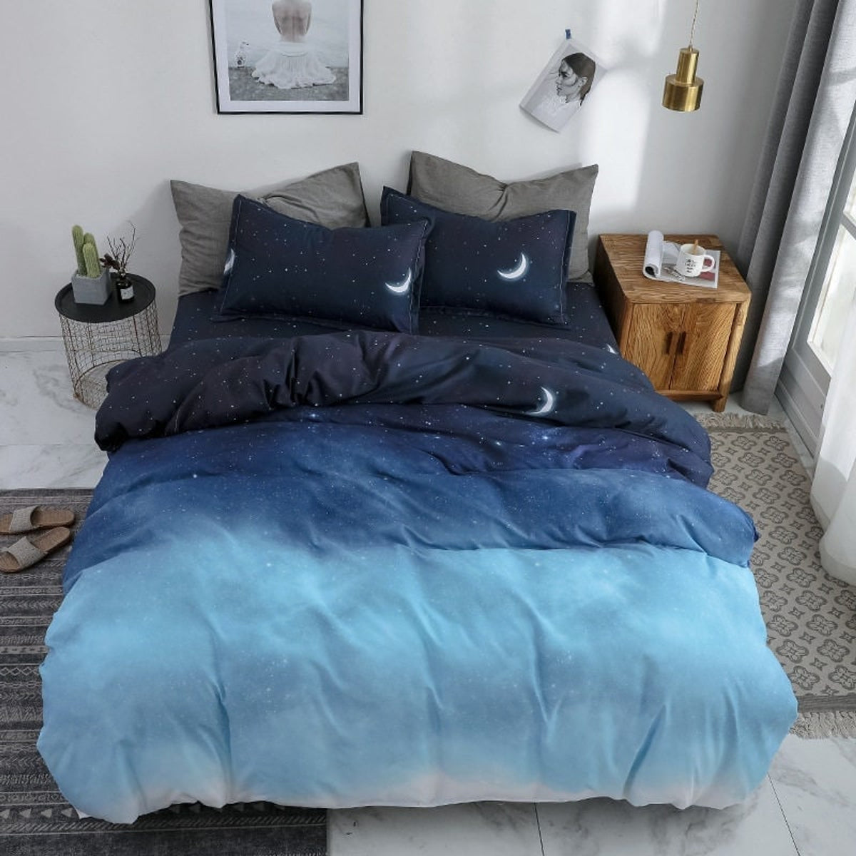 Duvet Cover Set Reversible Gradient Star Pattern Microfiber - Image 5