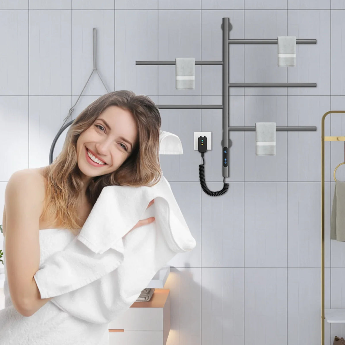 Electric Heated Towel Rack Wall Mounted Stainless Steel With Digital Control And IPX4 Water Resistance - Image 7