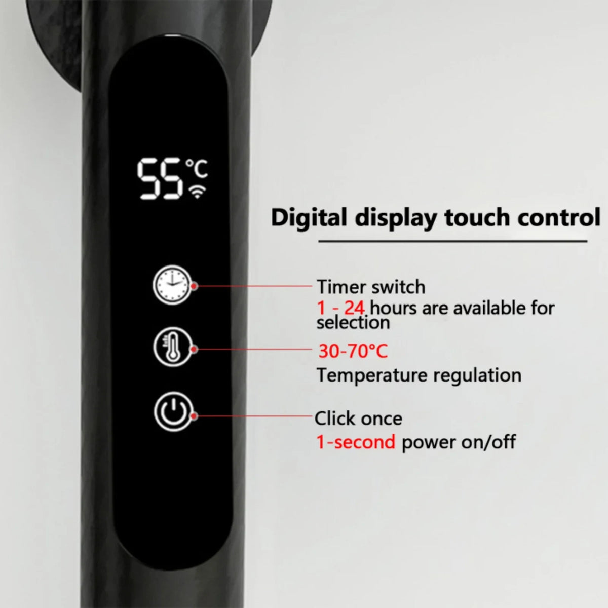 Electric Heated Towel Rack Wall Mounted Stainless Steel With Digital Control And IPX4 Water Resistance - Image 8