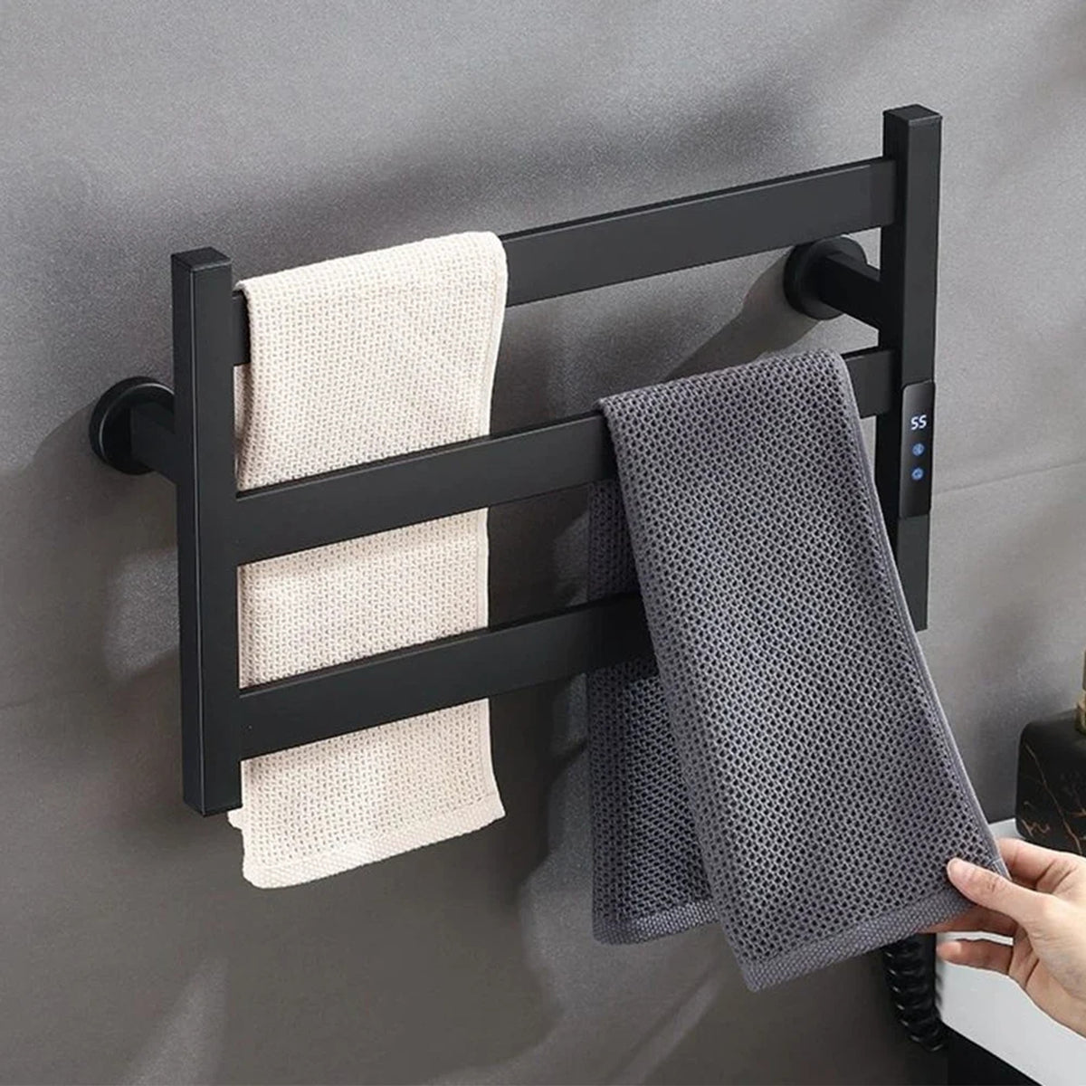 Electric Heated Towel Rack With 3 Bars Compact Warmer Featuring Multi-Level Temperature Control And Digital Display For Precise Heating - Image 3