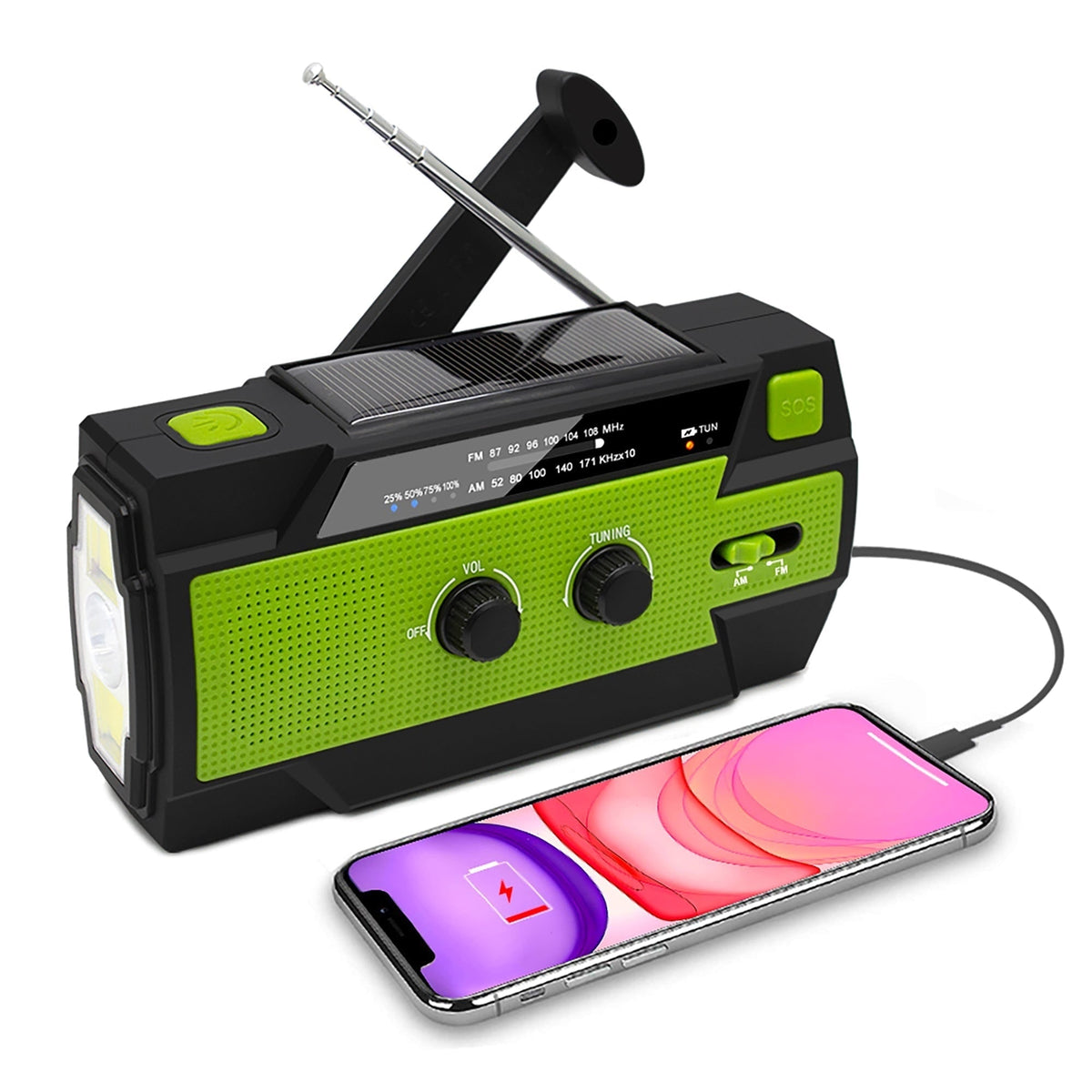 Emergency Radio Beacon With Hand Crank Solar Panel Am Fm And LED Flashlight - Image 1