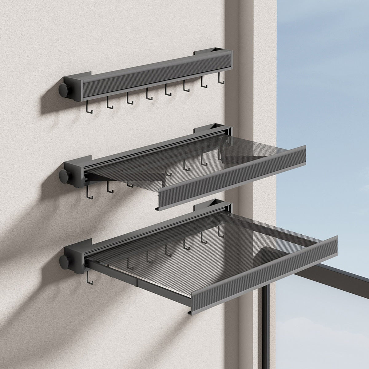 Foldable Drying Rack Wall Mounted With Foldable Mesh Tray And Hanging Hooks Space-Saving Design For Laundry Room Balcony Garden And Terrace - Image 4