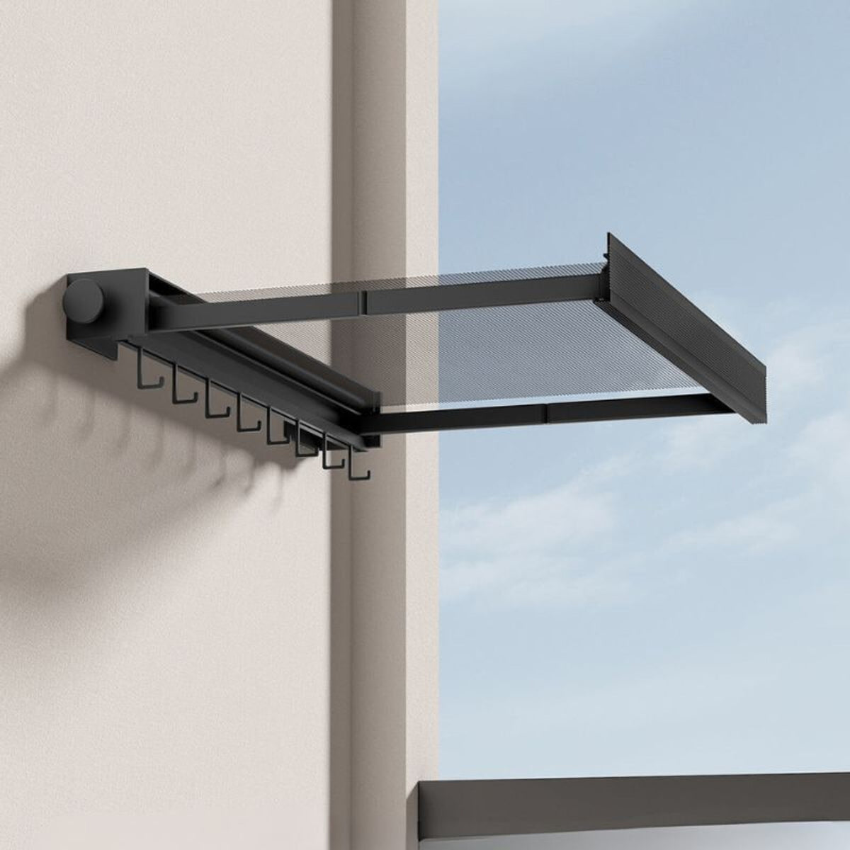 Foldable Drying Rack Wall Mounted With Foldable Mesh Tray And Hanging Hooks Space-Saving Design For Laundry Room Balcony Garden And Terrace - Image 5