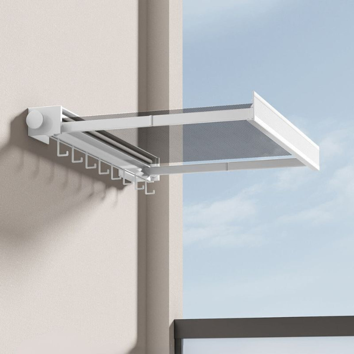 Foldable Drying Rack Wall Mounted With Foldable Mesh Tray And Hanging Hooks Space-Saving Design For Laundry Room Balcony Garden And Terrace - Image 7