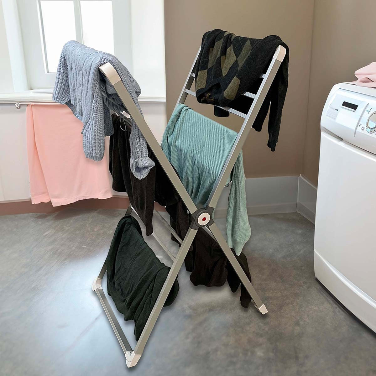 Folding Clothes Drying Rack With Aluminum Frame Garment That Folds Completely Flat For Space-Saving Vertical Design - Image 3