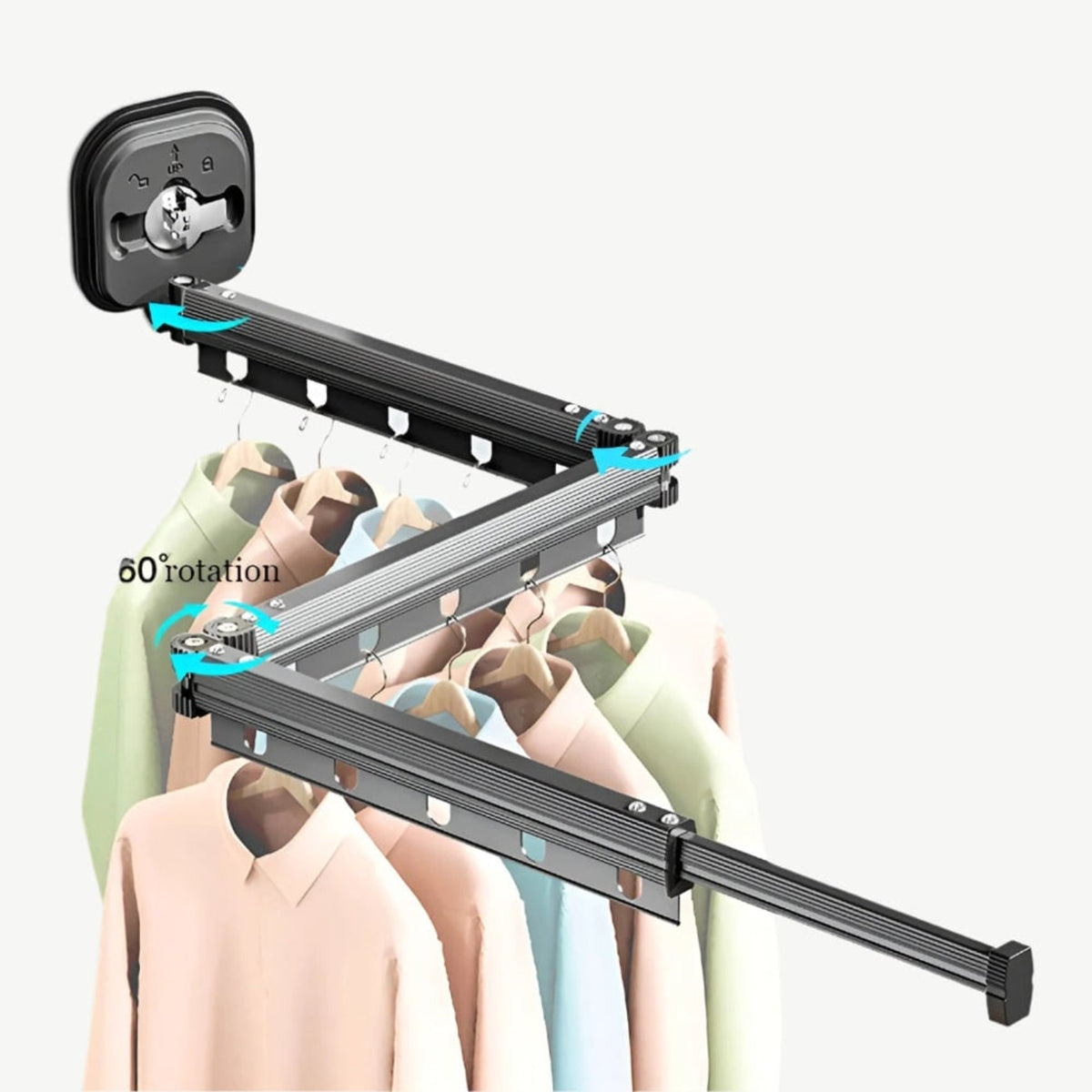 Folding Clothes Drying Rack With Suction Cup Wall Mount And Fixation Par Ventouse Retractable Design - Image 1