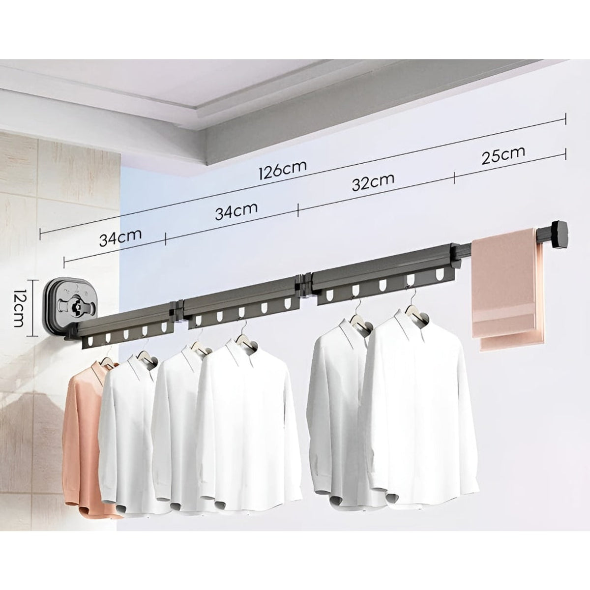Folding Clothes Drying Rack With Suction Cup Wall Mount And Fixation Par Ventouse Retractable Design - Image 12