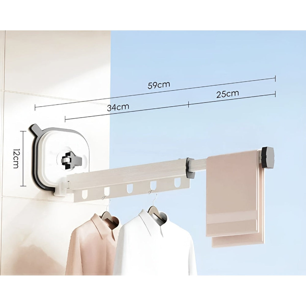 Folding Clothes Drying Rack With Suction Cup Wall Mount And Fixation Par Ventouse Retractable Design - Image 13