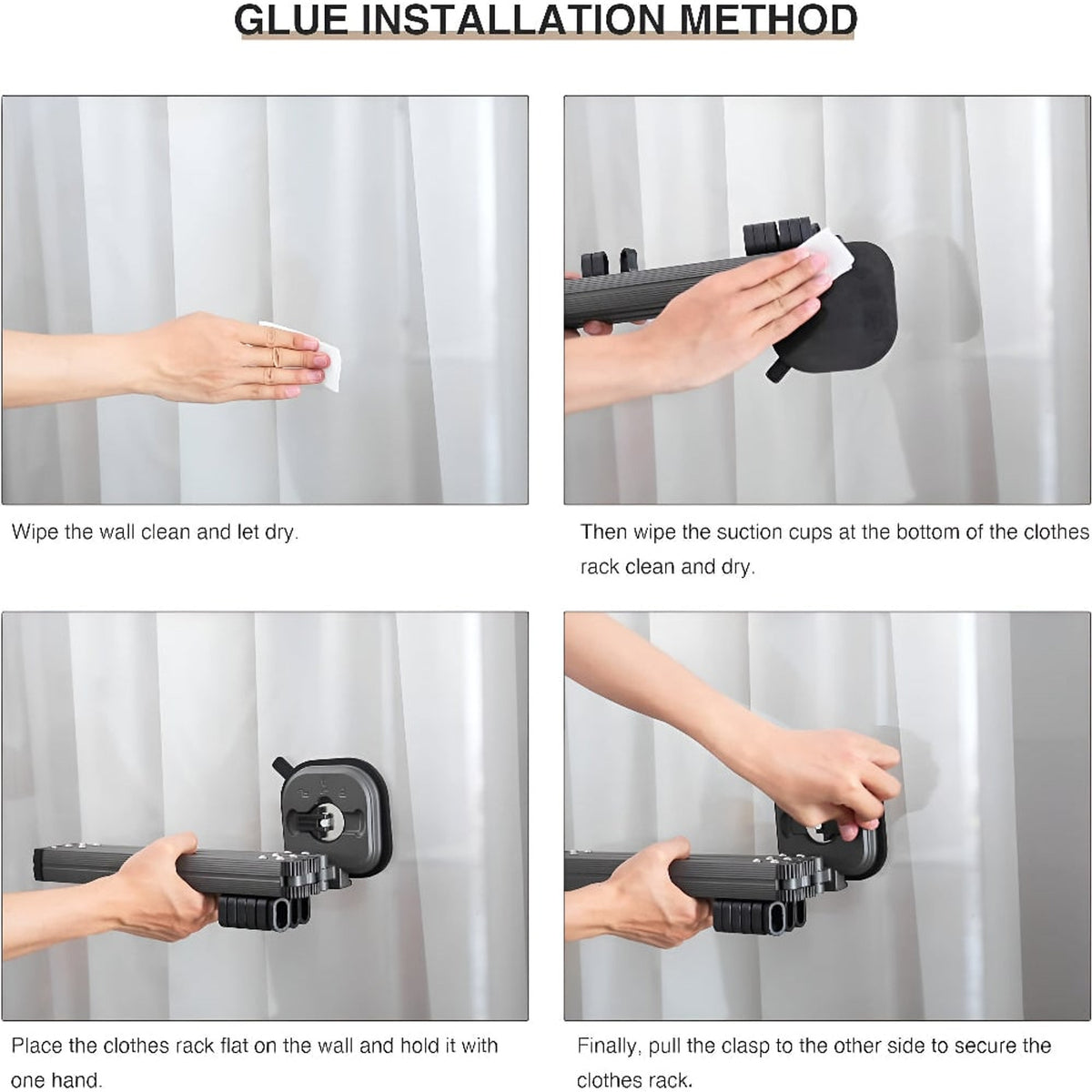 Folding Clothes Drying Rack With Suction Cup Wall Mount And Fixation Par Ventouse Retractable Design - Image 6