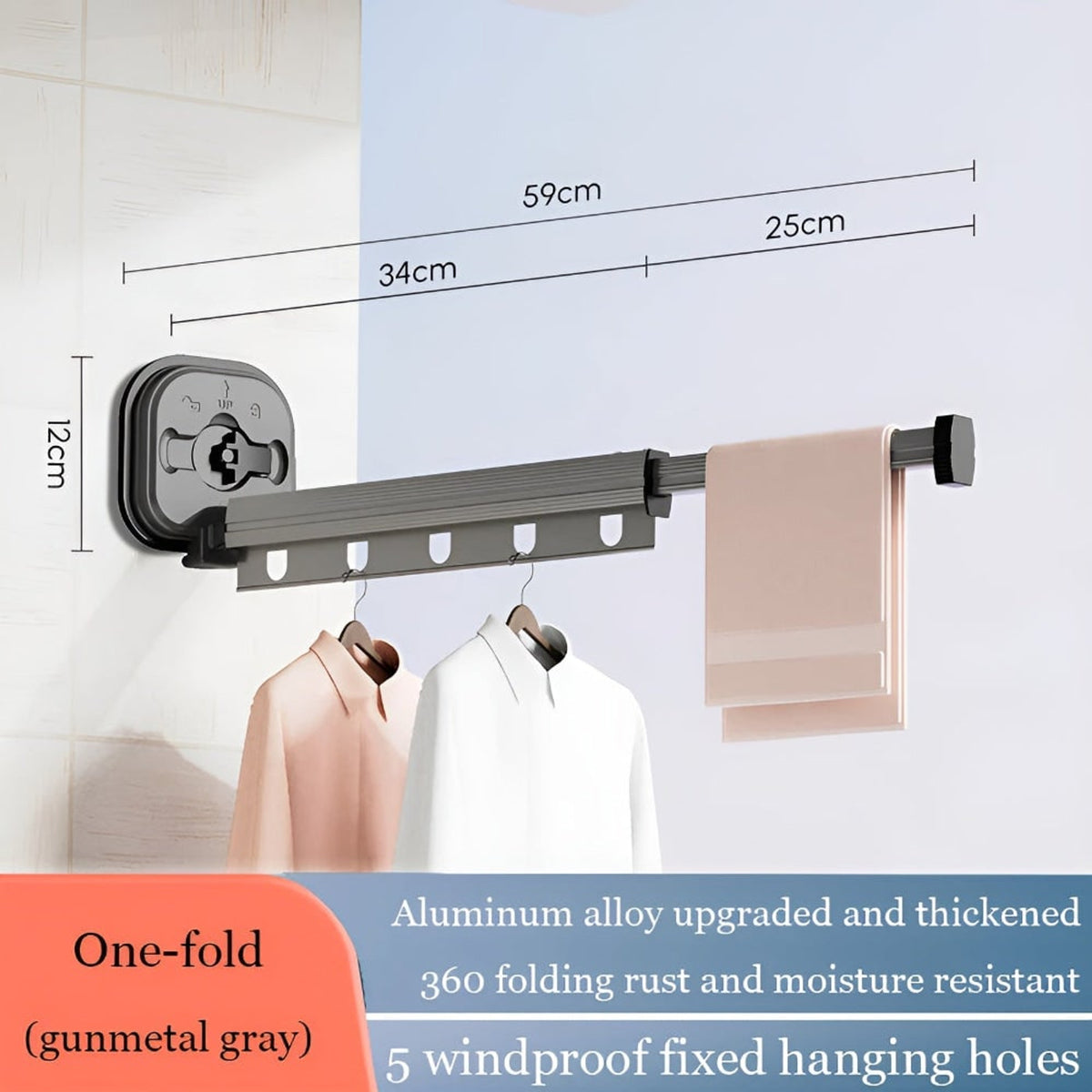 Folding Clothes Drying Rack With Suction Cup Wall Mount And Fixation Par Ventouse Retractable Design - Image 7