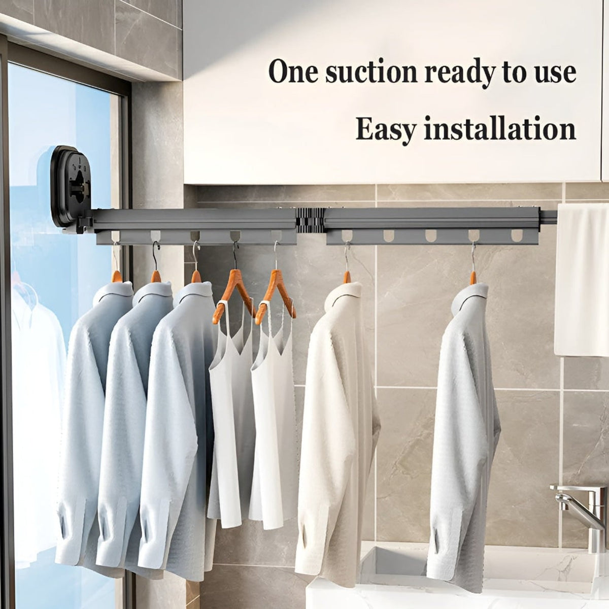 Folding Clothes Drying Rack With Suction Cup Wall Mount And Fixation Par Ventouse Retractable Design - Image 2