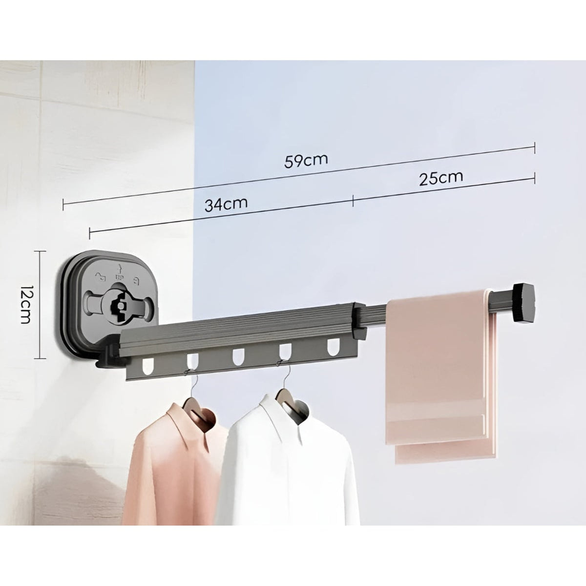 Folding Clothes Drying Rack With Suction Cup Wall Mount And Fixation Par Ventouse Retractable Design - Image 11
