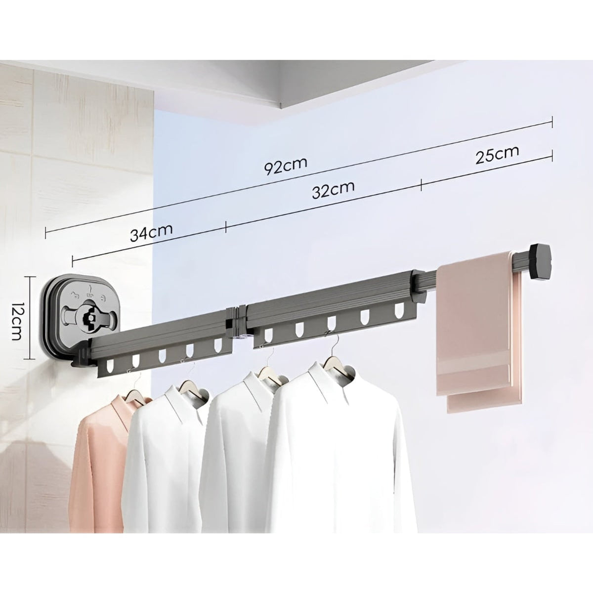 Folding Clothes Drying Rack With Suction Cup Wall Mount And Fixation Par Ventouse Retractable Design - Image 10