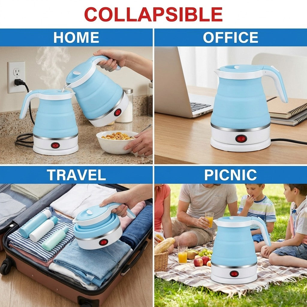 folding electric kettle shown in multiple settings