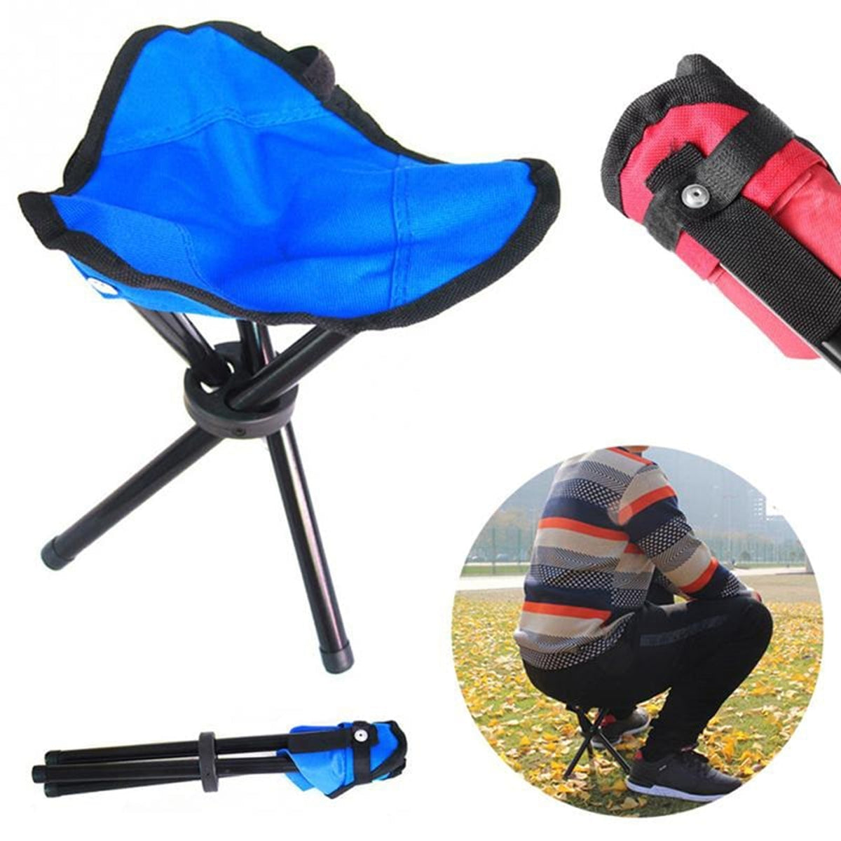 Folding Tripod Stool Collapsible Camping Portable Fabric Seat - Image 7