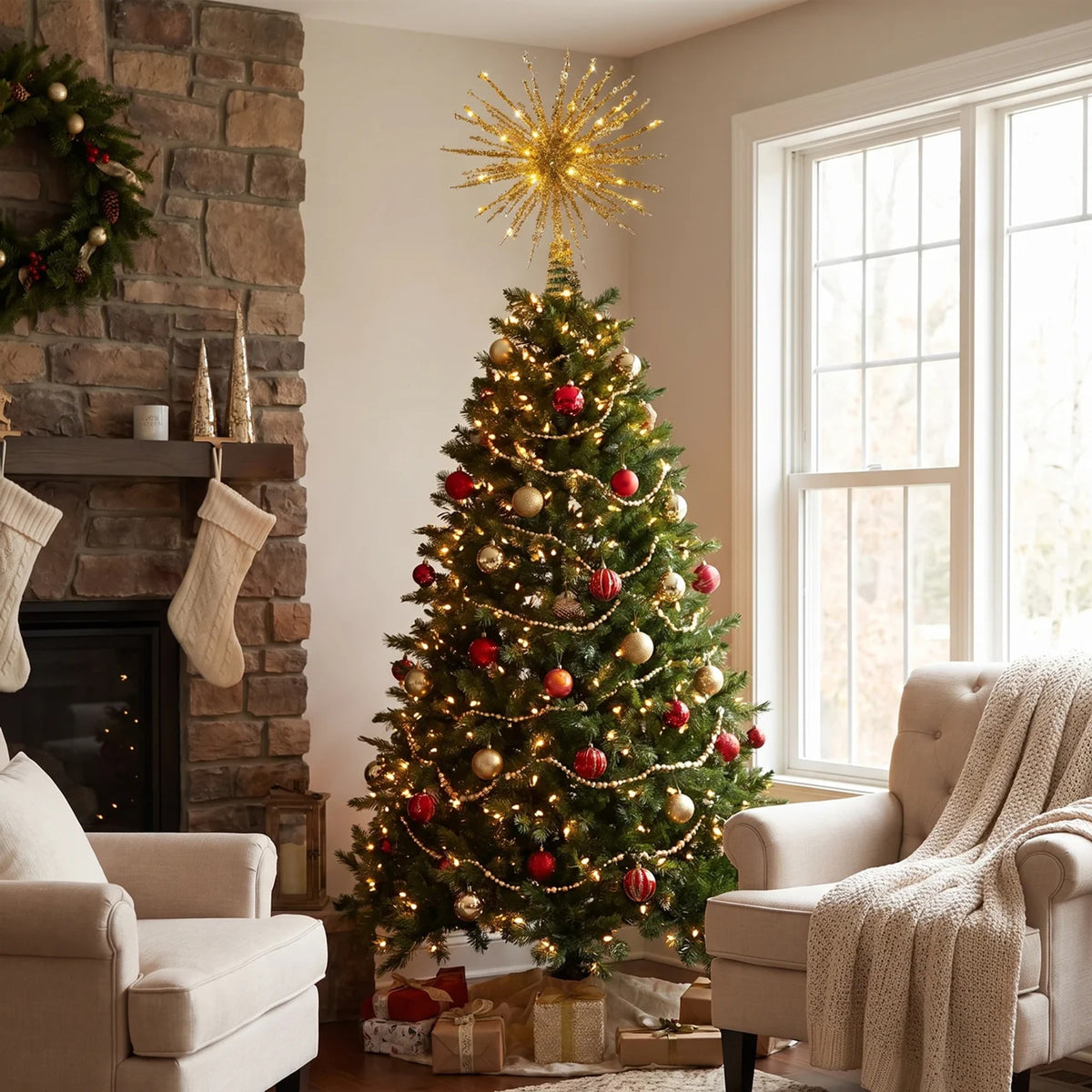 Glittering Starburst Christmas Tree Topper With Warm White LED Lights - Image 2