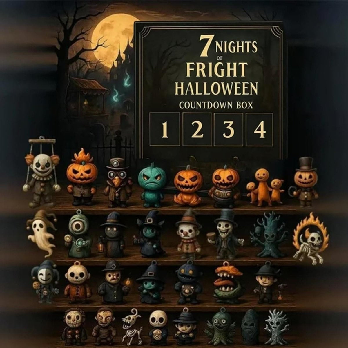 Halloween Advent Calendar Countdown Decor With Spooky Miniature Figurines - Image 1