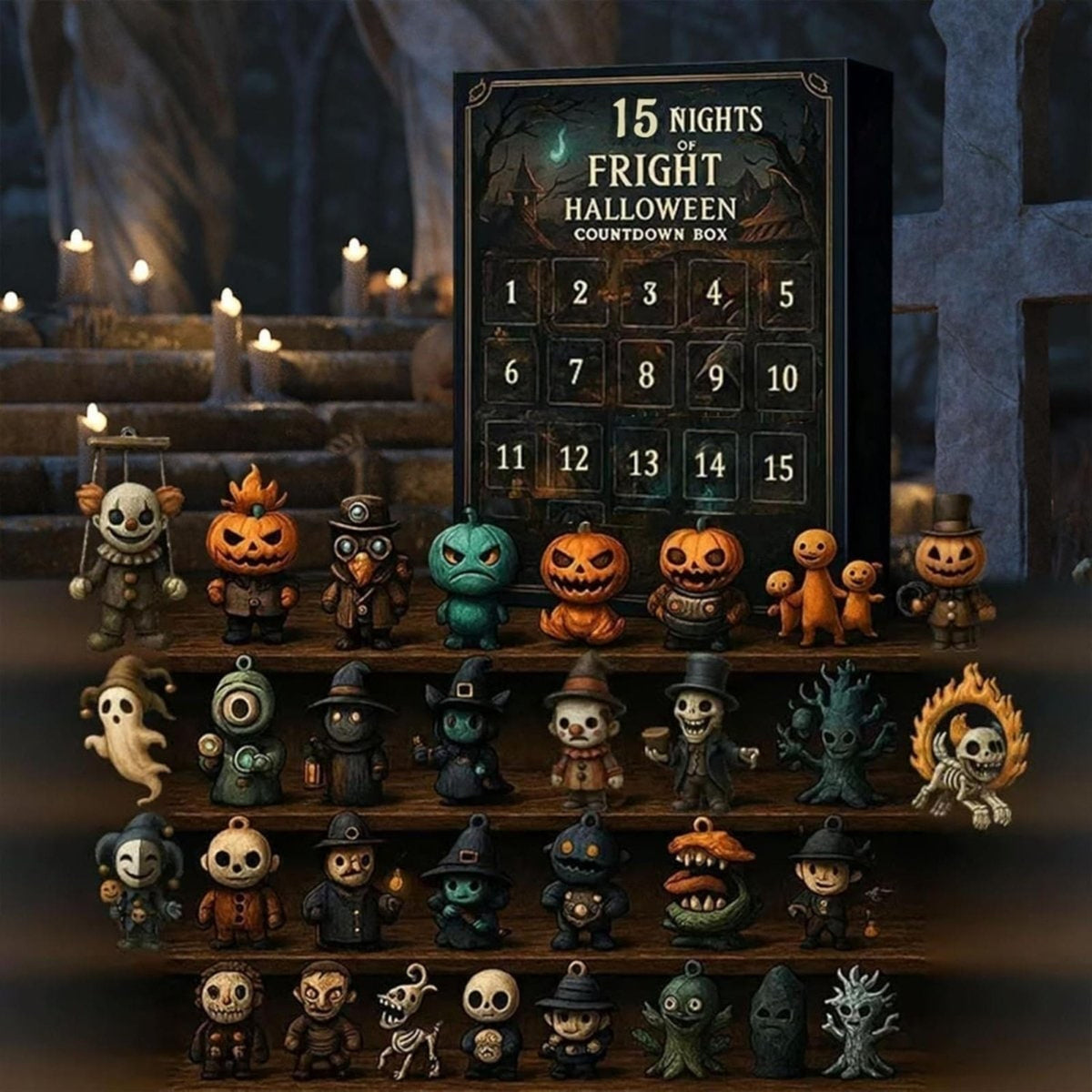 Halloween Advent Calendar Countdown Decor With Spooky Miniature Figurines - Image 3