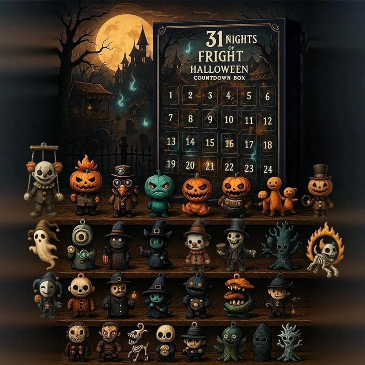 Halloween Advent Calendar Countdown Decor With Spooky Miniature Figurines - Image 2