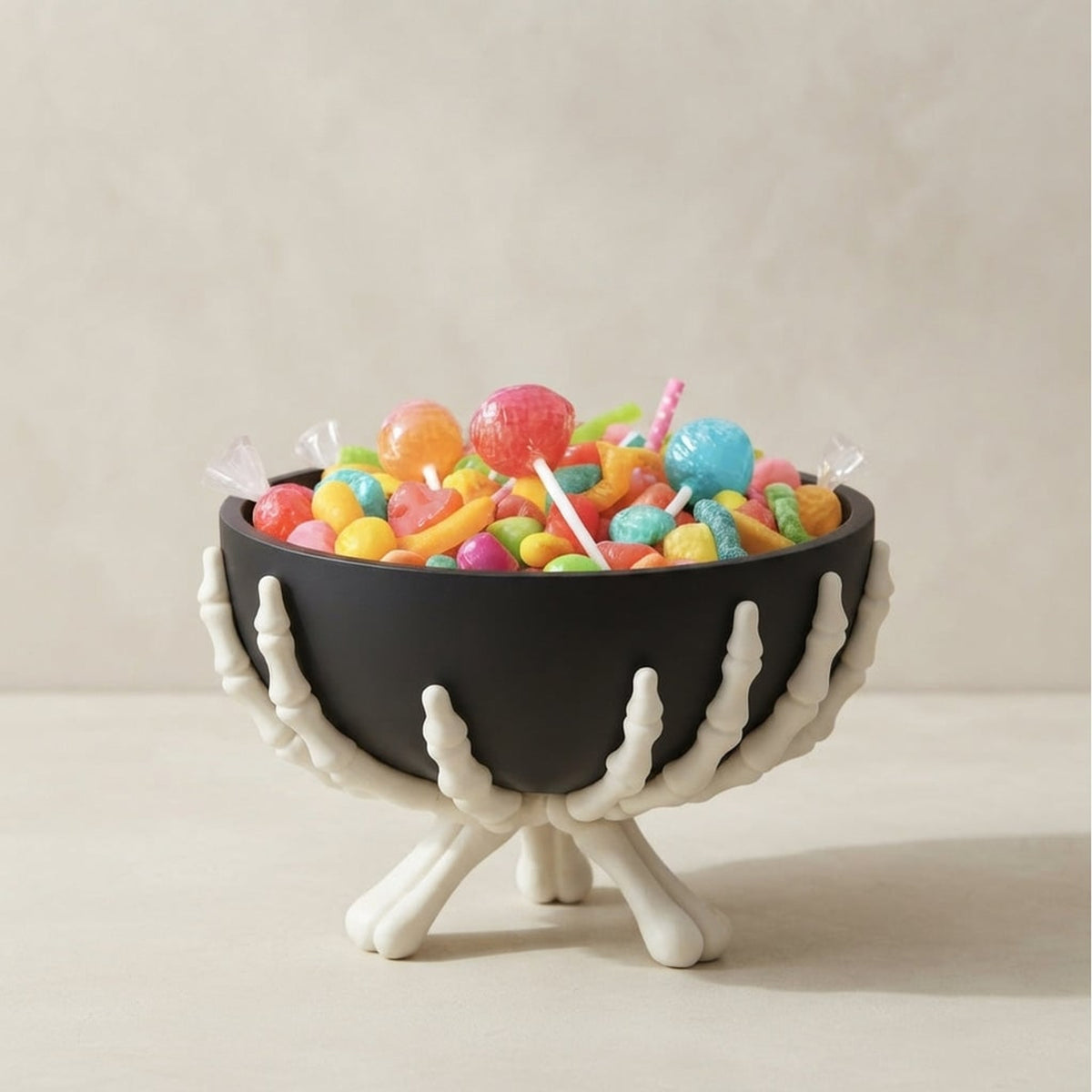 Halloween Candy Bowl With White Skeleton Hands And Matte Black Decor Detachable Components For Indoor Seasonal Use - Image 1