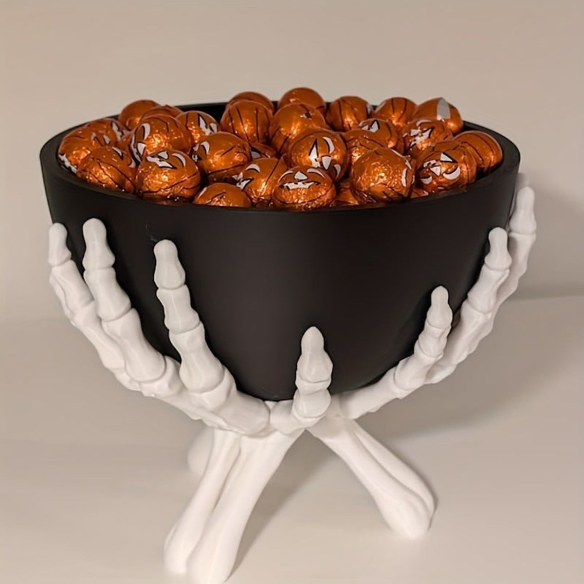 Halloween Candy Bowl With White Skeleton Hands And Matte Black Decor Detachable Components For Indoor Seasonal Use - Image 7