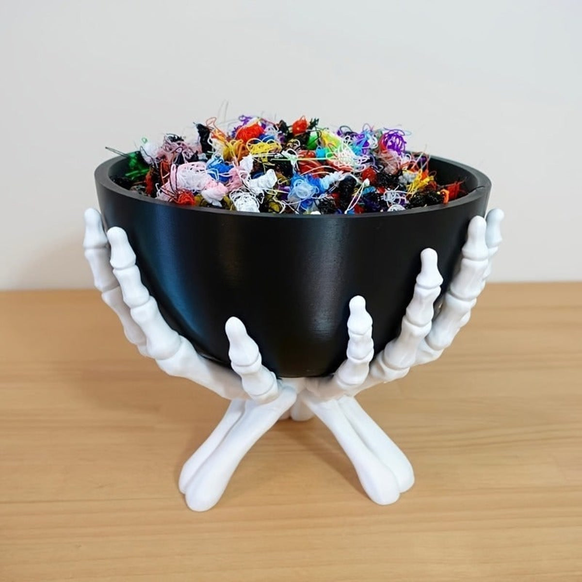 Halloween Candy Bowl With White Skeleton Hands And Matte Black Decor Detachable Components For Indoor Seasonal Use - Image 4