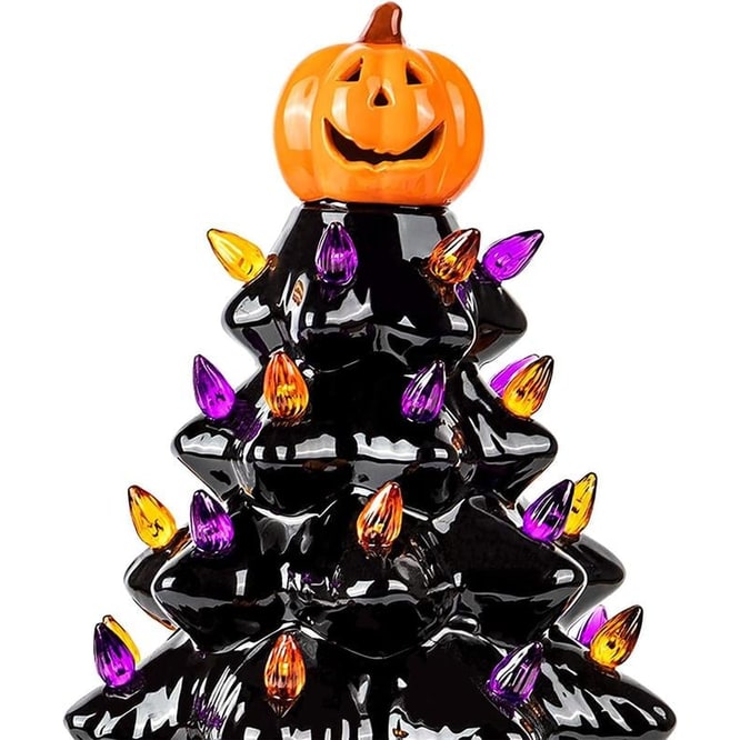 Halloween Christmas Tree Lighted Ceramic Tabletop With Jack-o-lantern Topper And Multi-colored Lights - Image 8
