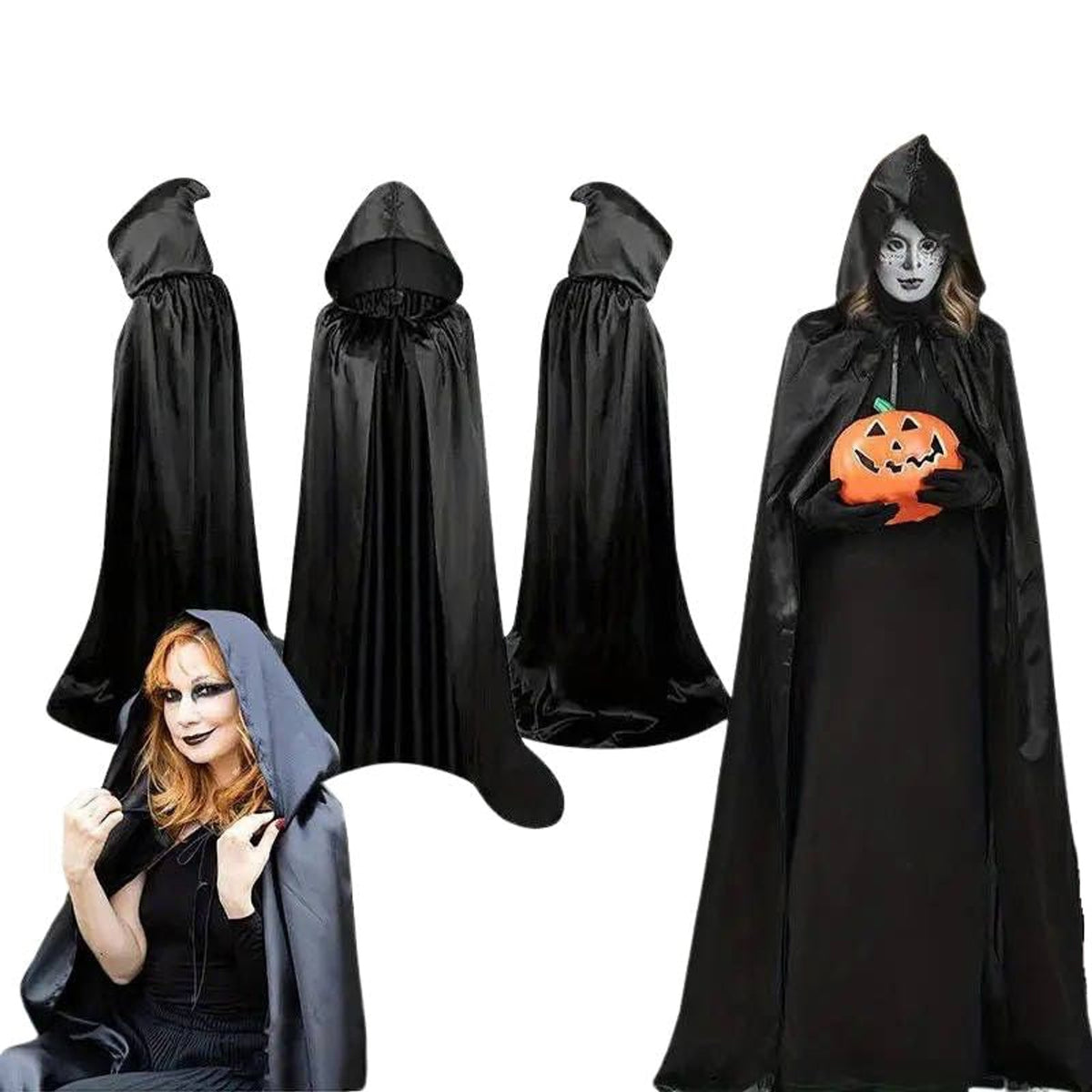 Halloween Costume Cape Hooded Cloak Full-Length For Adults Horror Themed - Image 1