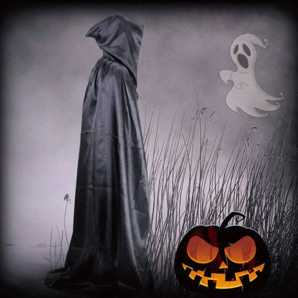 Halloween Costume Cape Hooded Cloak Full-Length For Adults Horror Themed - Image 2
