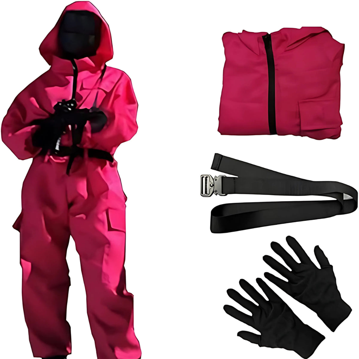 Halloween Costume Jumpsuit Hooded Front-zip Full Body With Belt And Gloves - Image 1