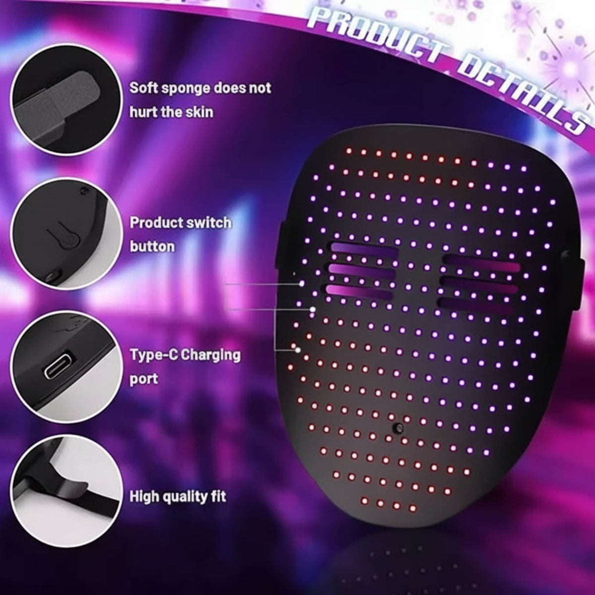 Halloween Costume Mask Kids' Red Light LED With Therapy And Gesture Control For Party And At Home Use - Image 2