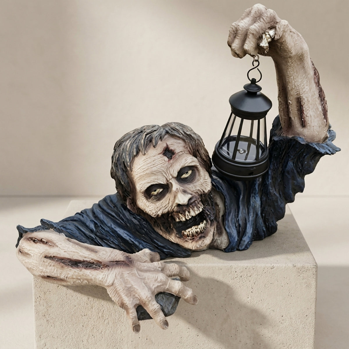 Halloween Decoration Zombie Lantern Statue With Integrated LED Light For Outdoor Seasonal Yard And Garden Decor - Image 1