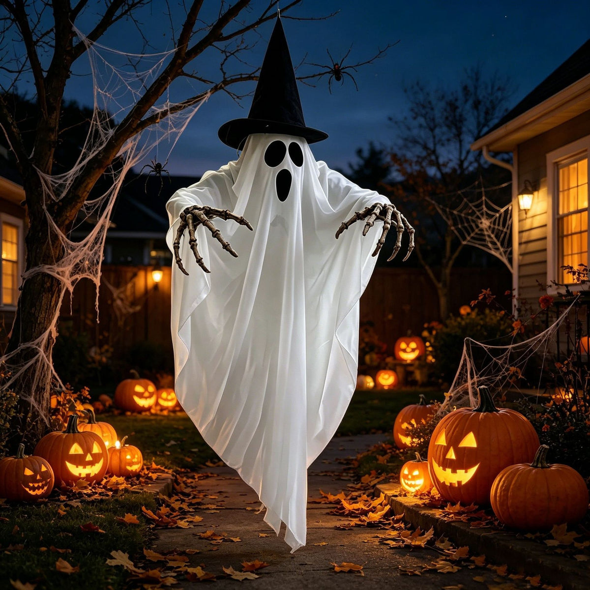 Halloween Ghost Decoration Hanging Fabric With Witch And Skeleton Hands For Yard Decor - Image 2