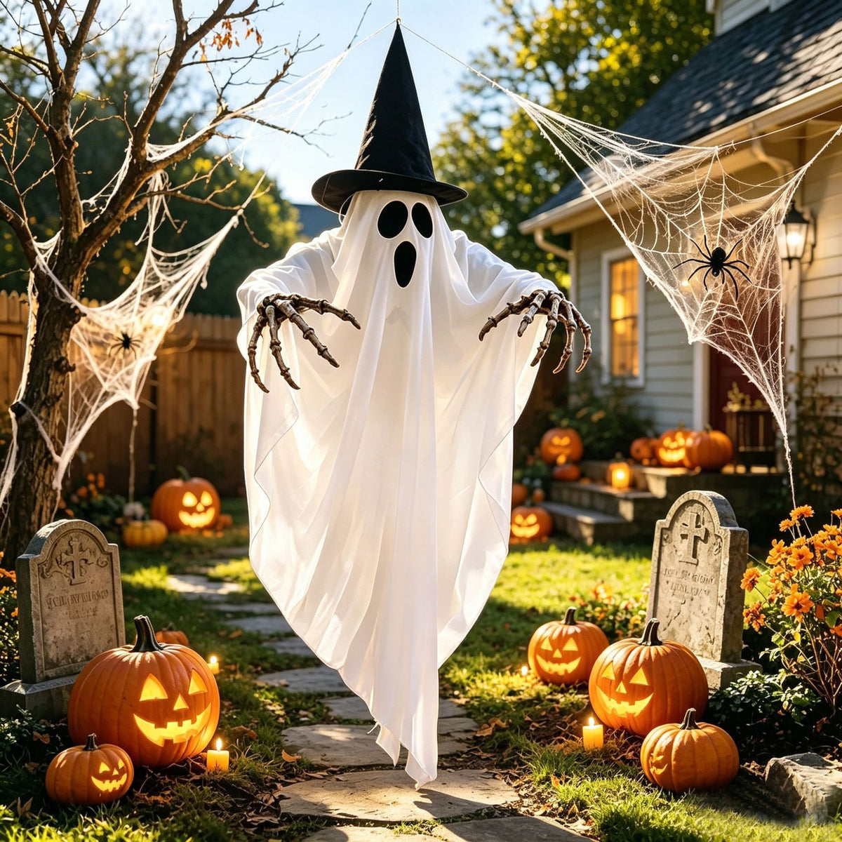 Halloween Ghost Decoration Hanging Fabric With Witch And Skeleton Hands For Yard Decor - Image 3