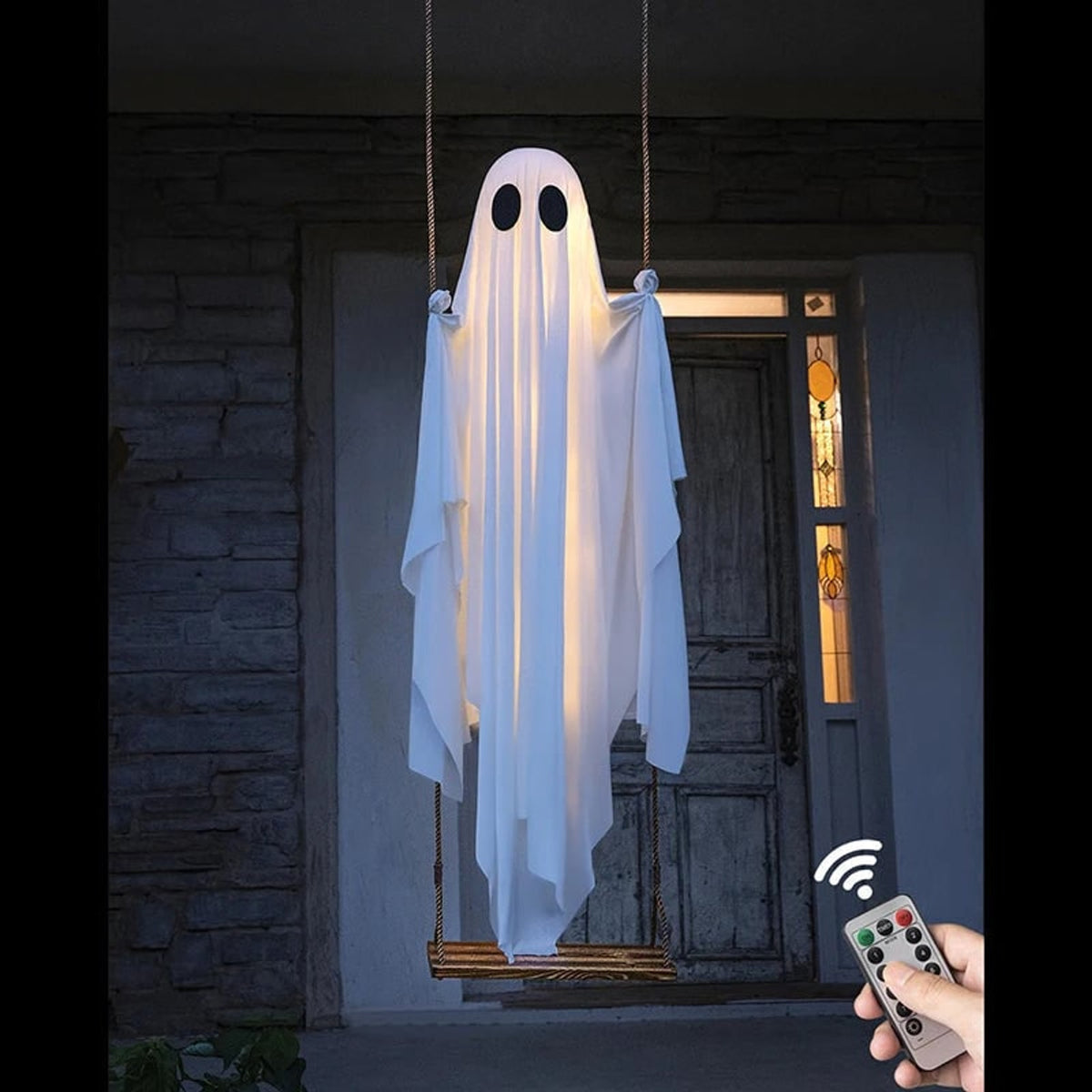 Halloween Ghost Decoration Swinging With LED Battery Operated Light Remote Controlled Outdoor Decor - Image 2