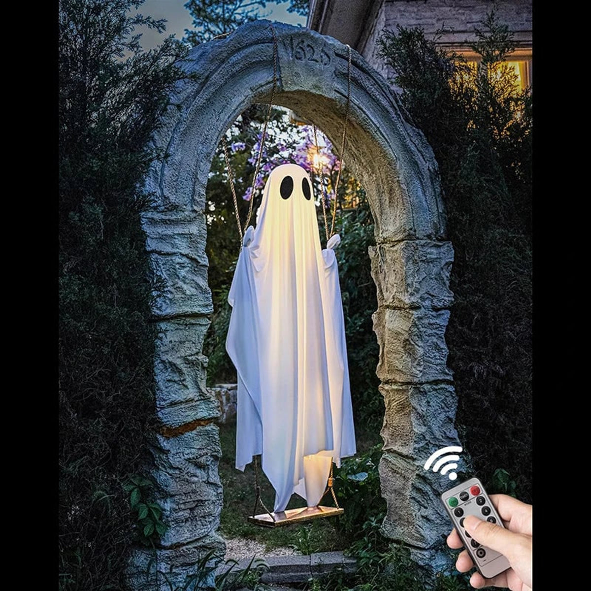 Halloween Ghost Decoration Swinging With LED Battery Operated Light Remote Controlled Outdoor Decor - Image 4