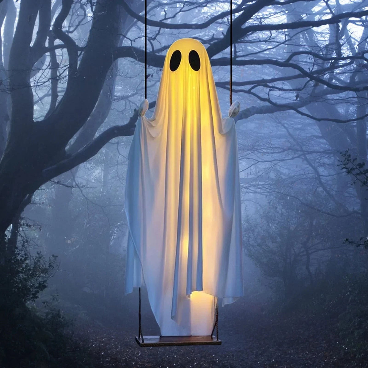 Halloween Ghost Decoration With Integrated LED String Lights And Hanging Rope For Decor - Image 2