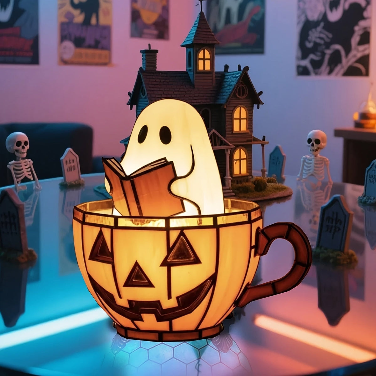Halloween Ghost Figurine Night Light With Integrated Internal Lighting And Stained-Glass-Style Visual Effect For Decor - Image 5
