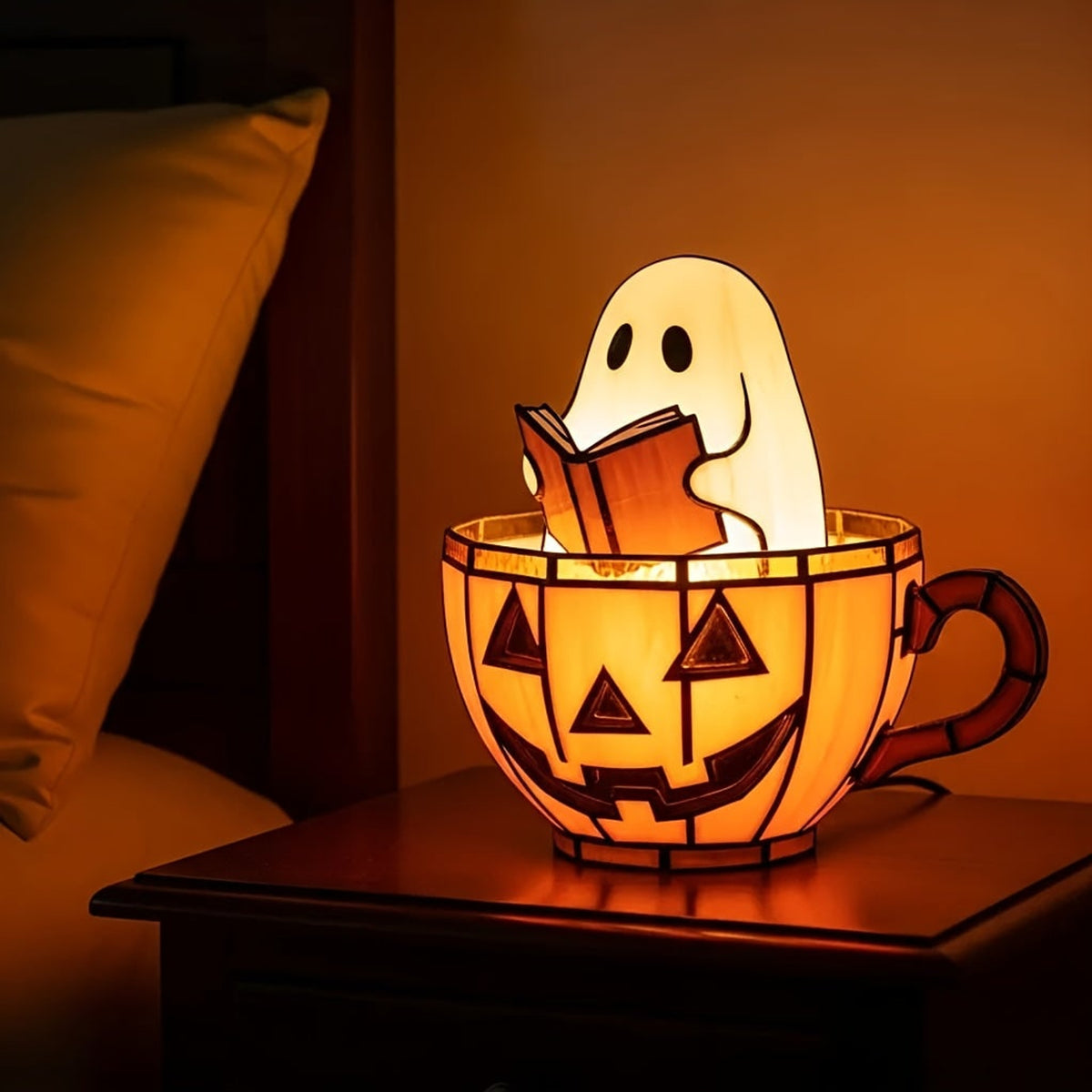 Halloween Ghost Figurine Night Light With Integrated Internal Lighting And Stained-Glass-Style Visual Effect For Decor - Image 4