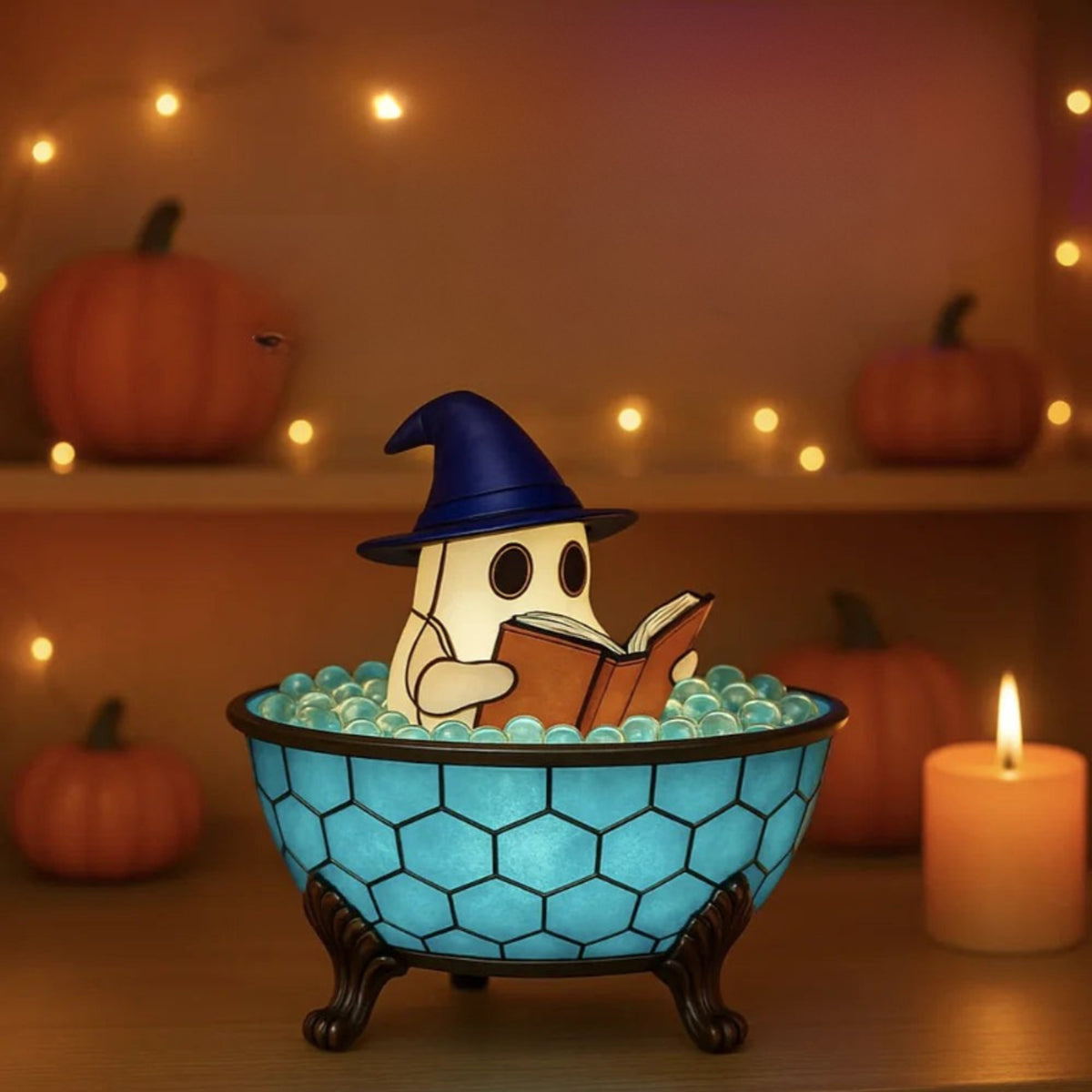 Halloween Ghost Figurine Night Light With Integrated Internal Lighting And Stained-Glass-Style Visual Effect For Decor - Image 3