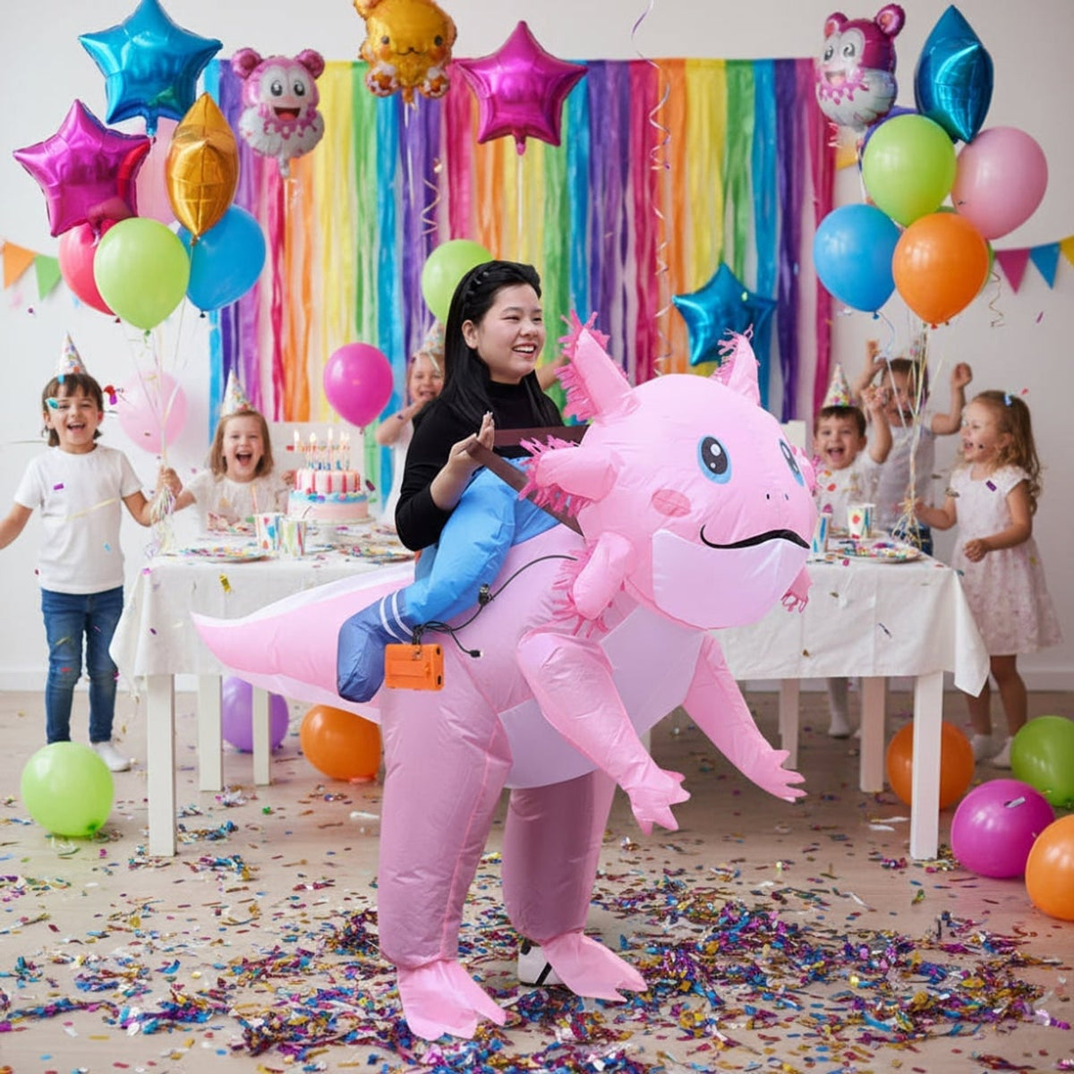 Halloween Inflatable Costume Axolotl With Battery-Operated Fan And Clear Face Window For Instant Party Fun - Image 2