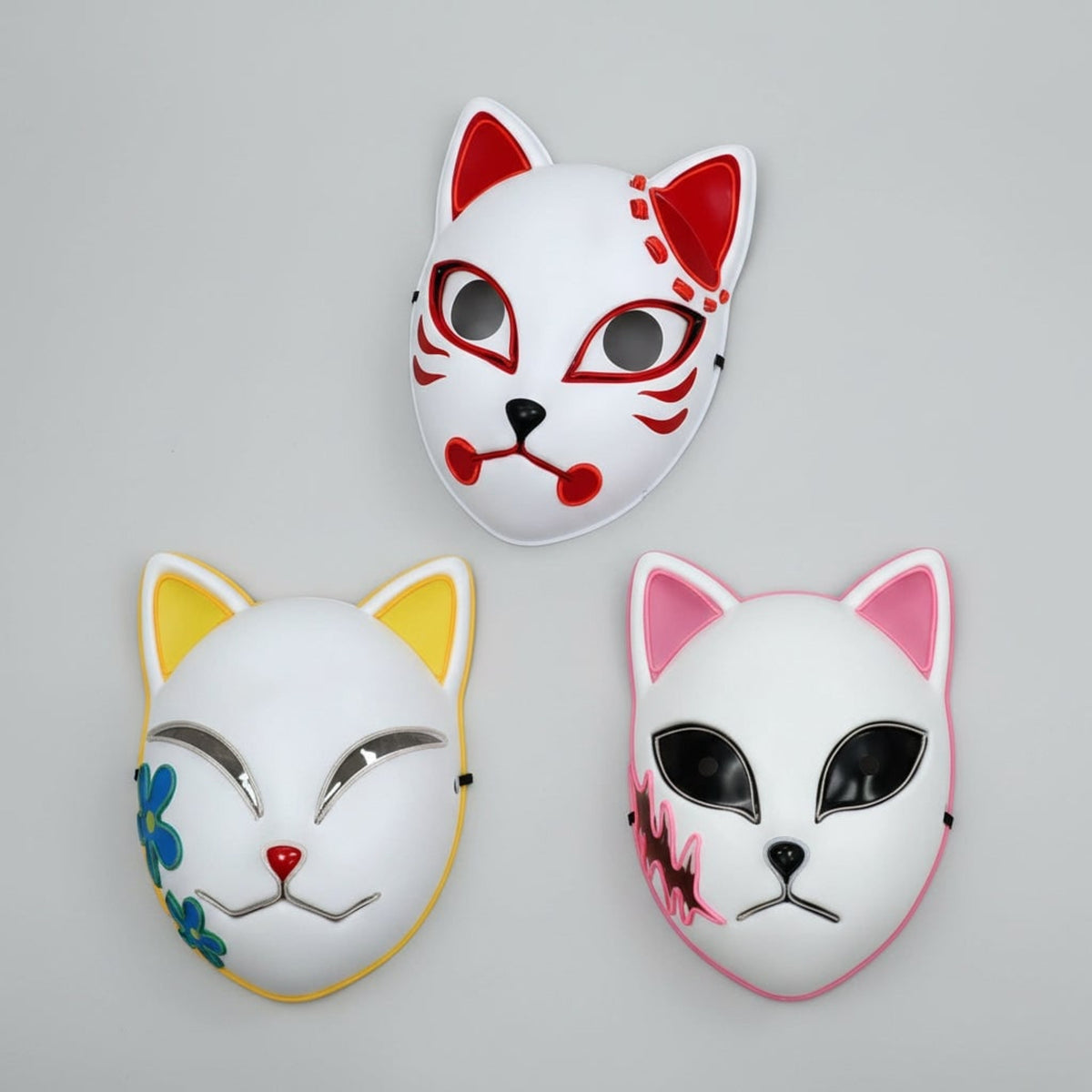 Halloween Mask LED Fox With Japanese Demon Design Cosplay Party Costume And Integrated EL Wire - Image 6
