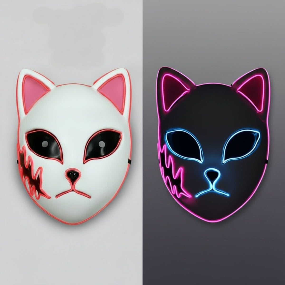 Halloween Mask LED Fox With Japanese Demon Design Cosplay Party Costume And Integrated EL Wire - Image 2