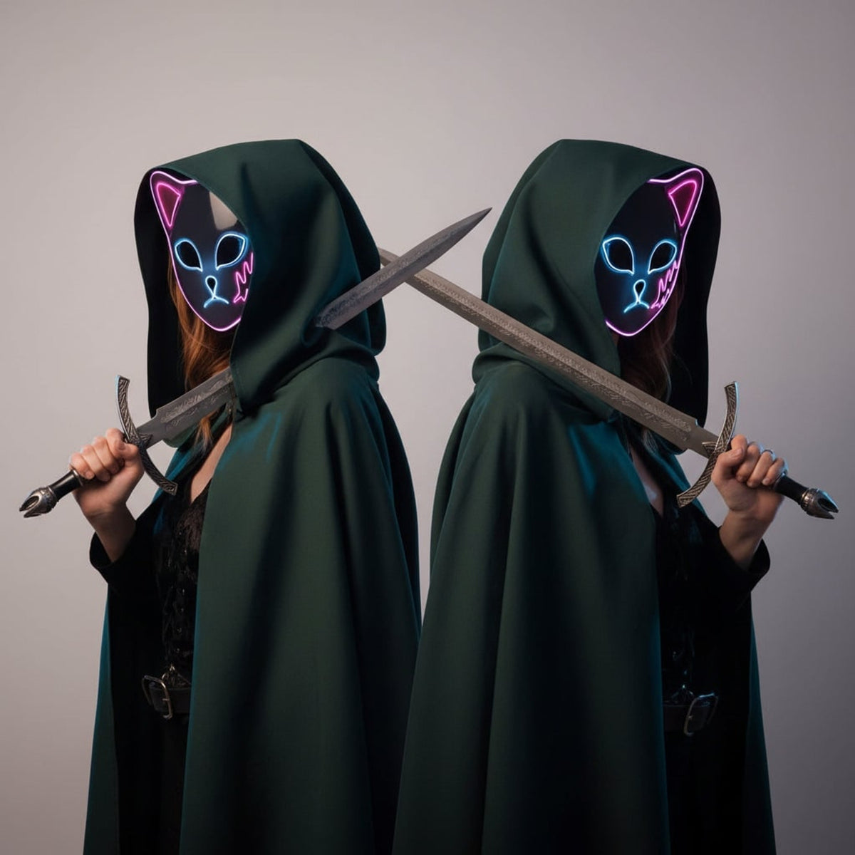 Halloween Mask LED Fox With Japanese Demon Design Cosplay Party Costume And Integrated EL Wire - Image 11