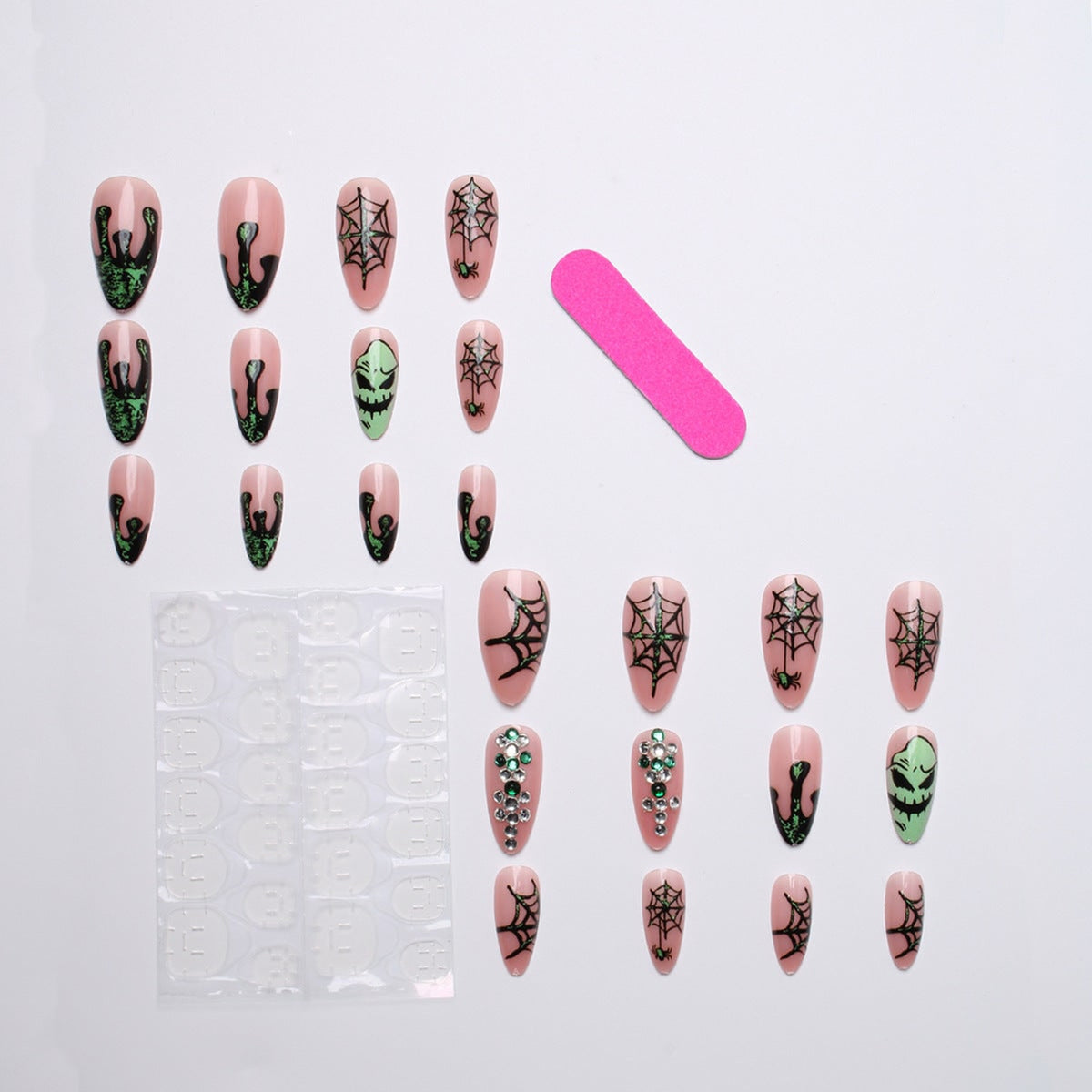 Halloween Press On Nails Art With 24 Almond Shaped Fake Featuring Spiderweb Ghost And Glitter Designs - Image 2